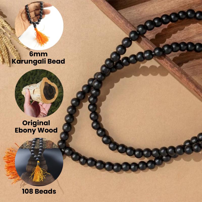 Original Karungali Mala – 108 Beads in 3 Sizes (6mm, 8mm, 10mm)